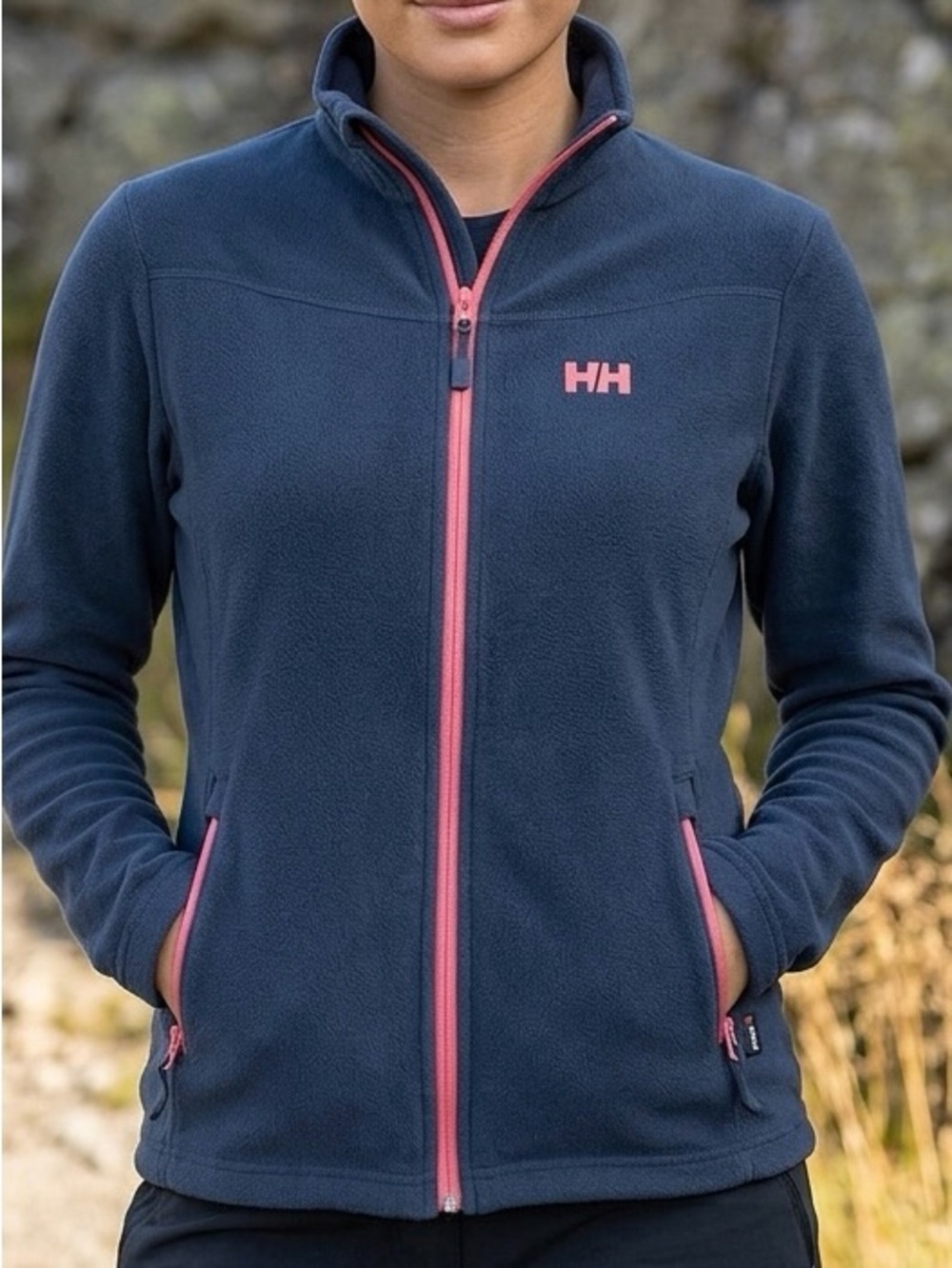 Helly Hansen navy blue fleece jacket with pink zipper Junior’s Large